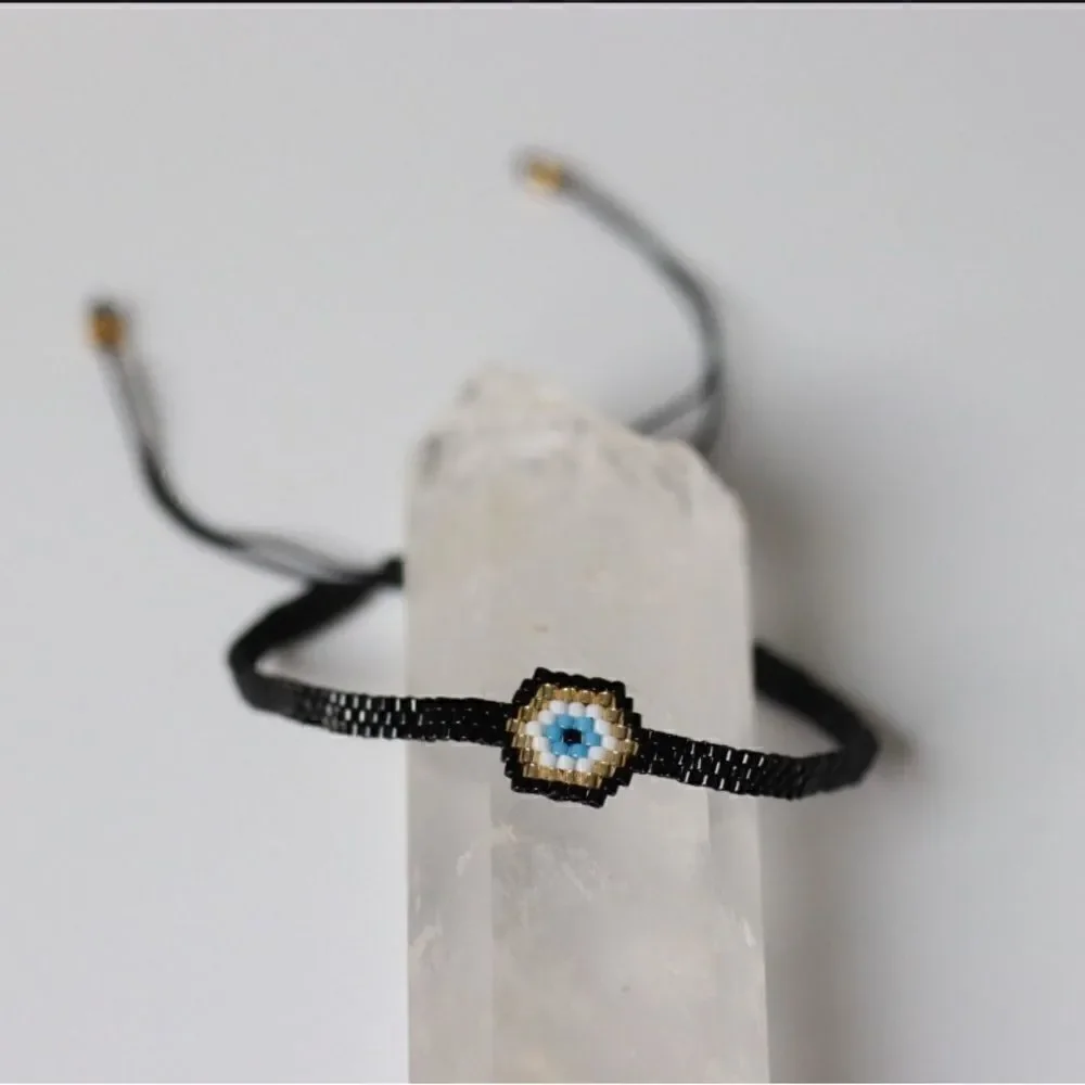 Black Miyuki Beaded Eye Adjustable Bracelet Jewelry New in Box